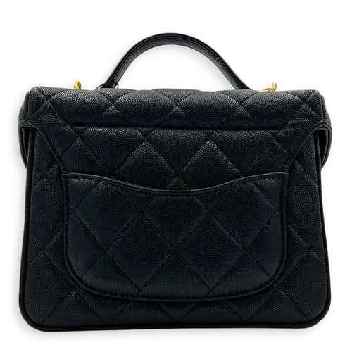 23C Vanity Box Top Handle Bag Black in Caviar Leather, Gold hardware