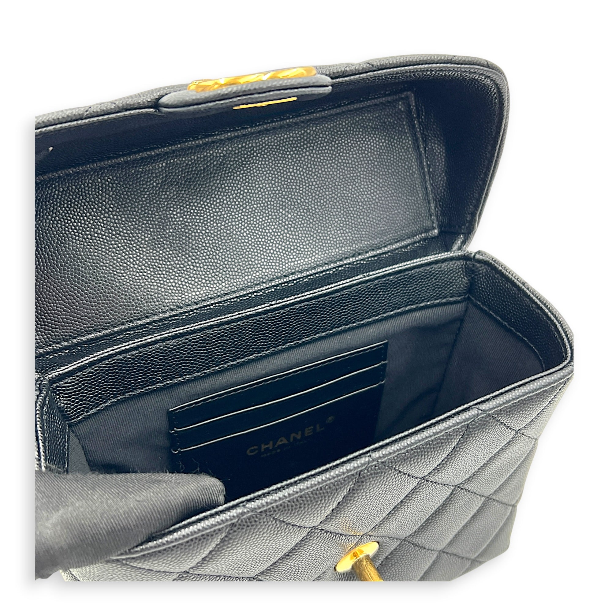 23C Vanity Box Top Handle Bag Black in Caviar Leather, Gold hardware