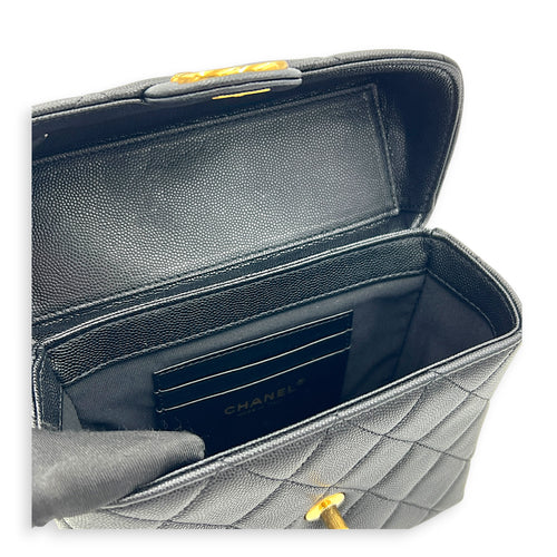 23C Vanity Box Top Handle Bag Black in Caviar Leather, Gold hardware