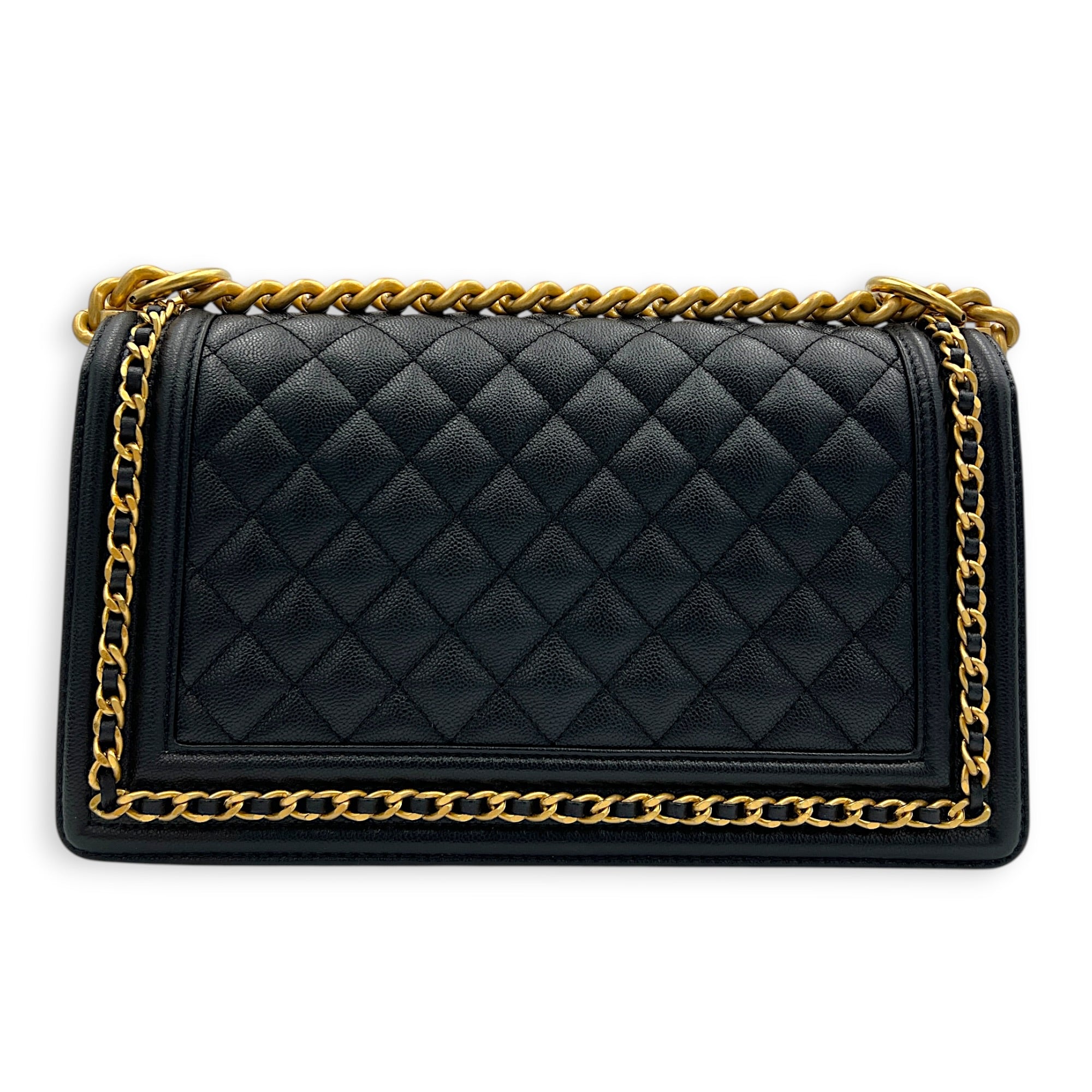 Boy Shoulder Bag Medium Black in Caviar Leather, Gold hardware