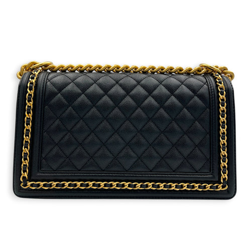 Boy Shoulder Bag Medium Black in Caviar Leather, Gold hardware