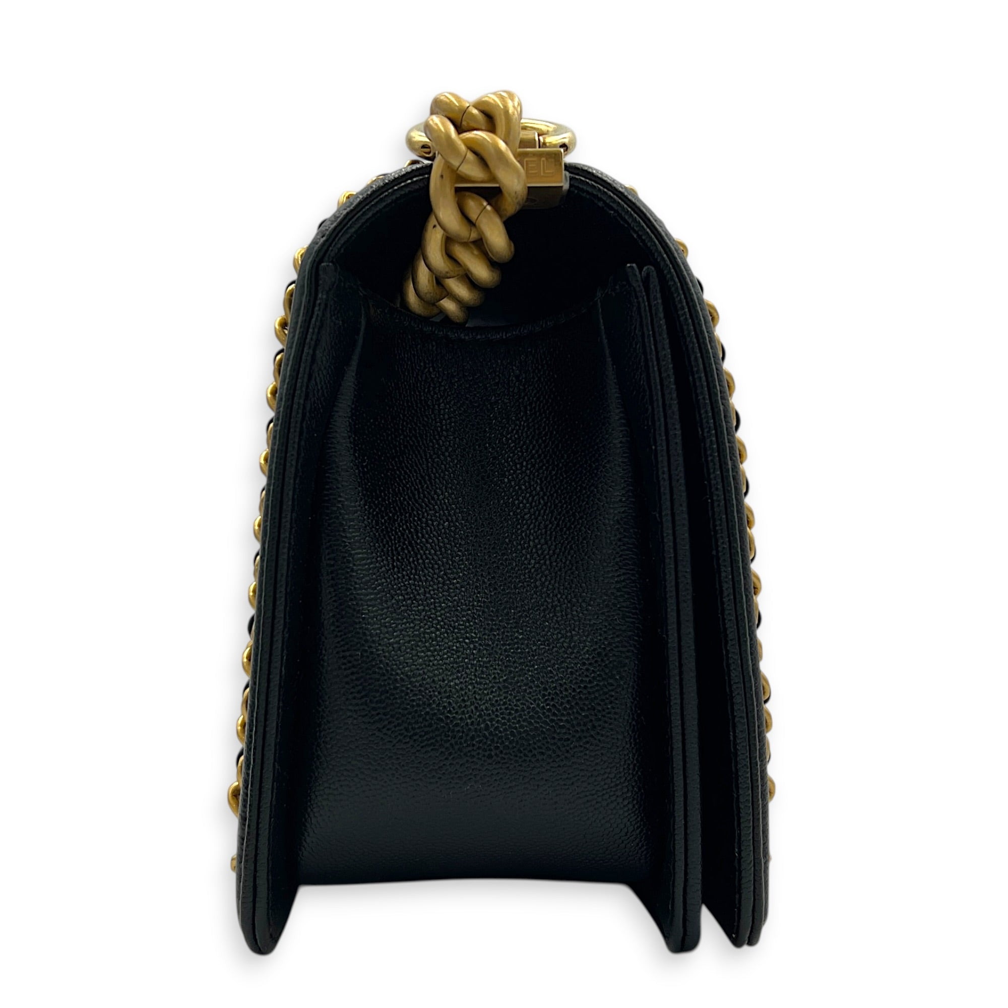 Boy Shoulder Bag Medium Black in Caviar Leather, Gold hardware