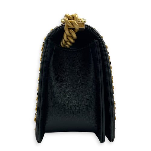 Boy Shoulder Bag Medium Black in Caviar Leather, Gold hardware