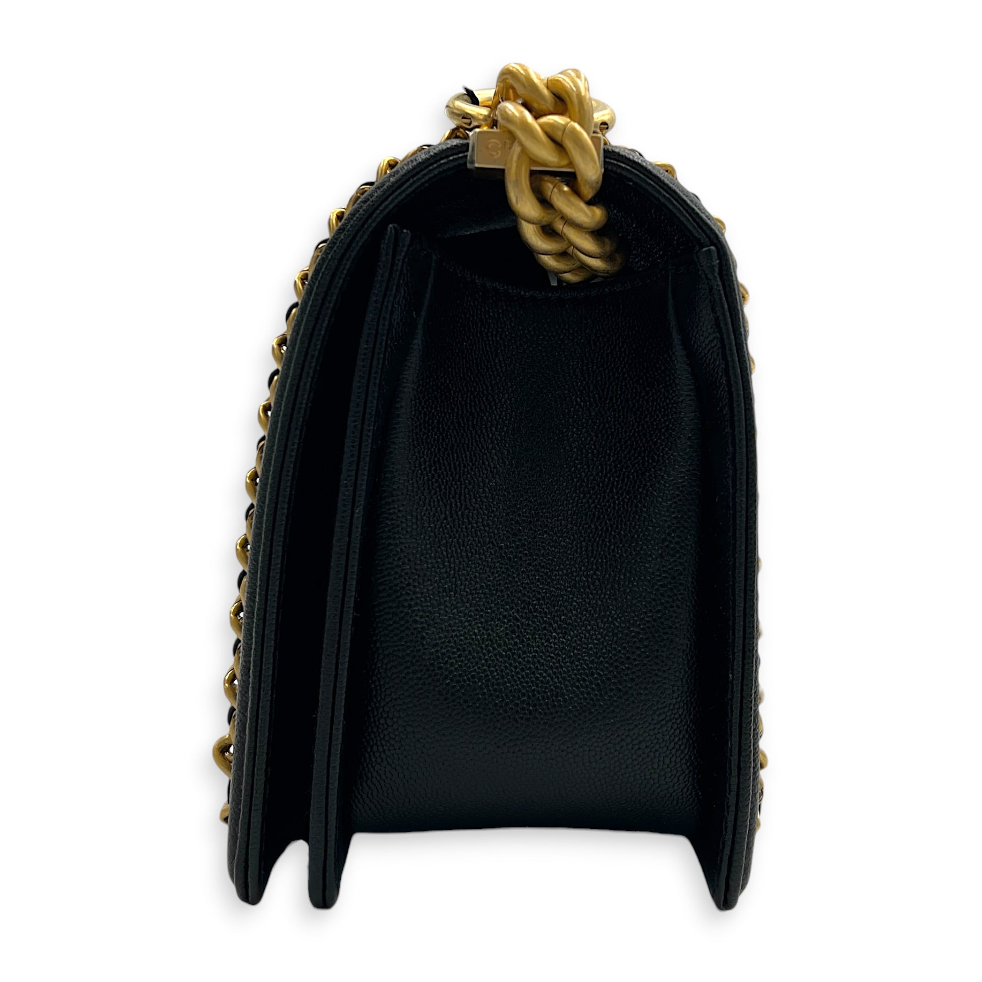Boy Shoulder Bag Medium Black in Caviar Leather, Gold hardware