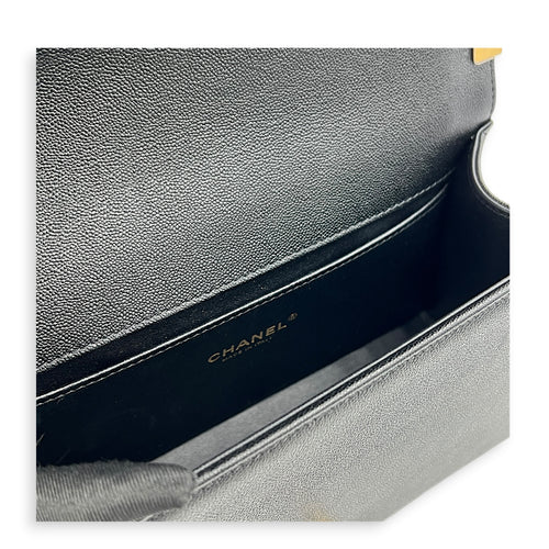 Boy Shoulder Bag Medium Black in Caviar Leather, Gold hardware