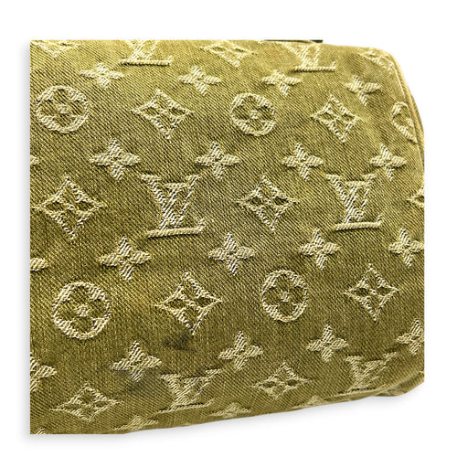 Neo Speedy Green Top Handle Bag in Denim, Gold hardware