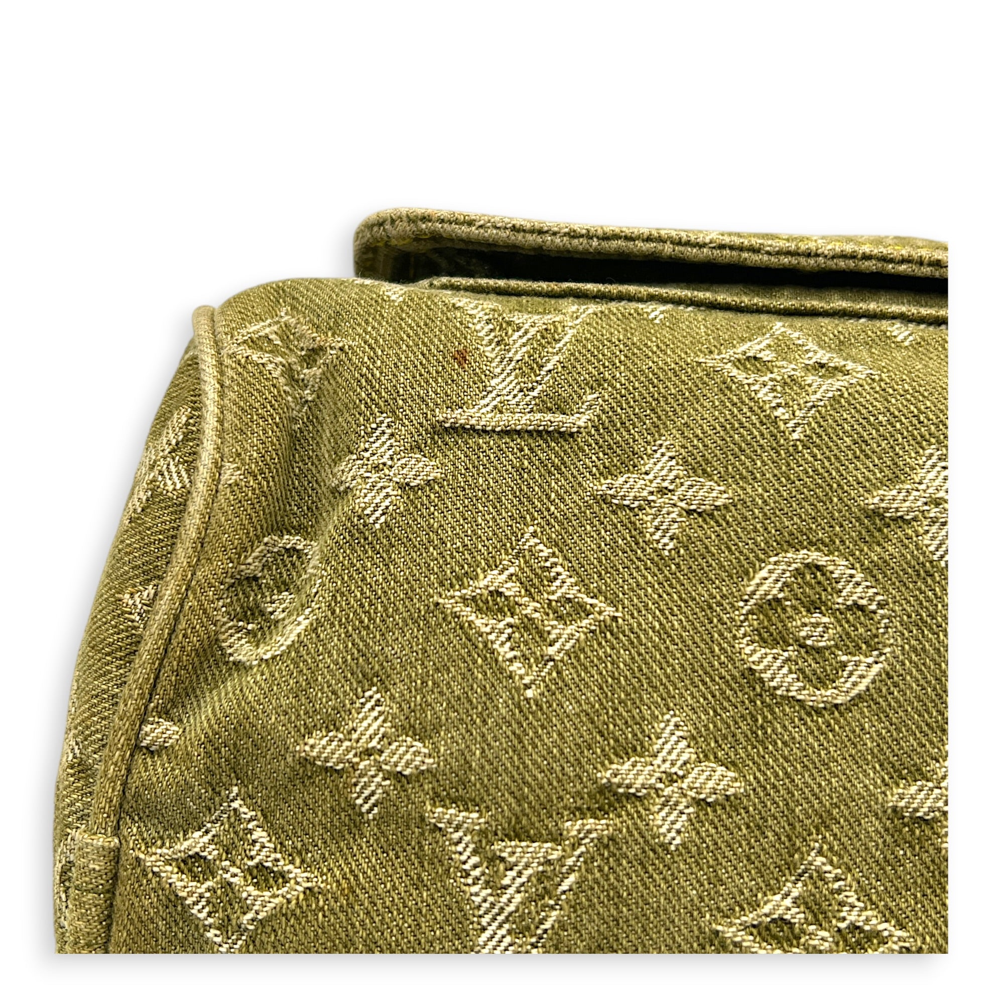 Neo Speedy Green Top Handle Bag in Denim, Gold hardware