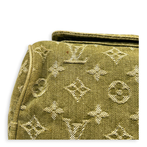 Neo Speedy Green Top Handle Bag in Denim, Gold hardware