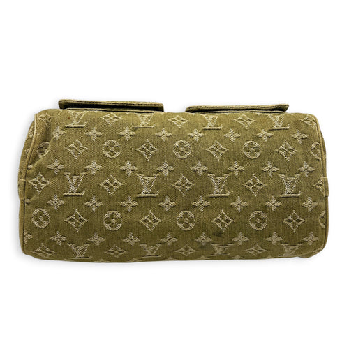 Neo Speedy Green Top Handle Bag in Denim, Gold hardware