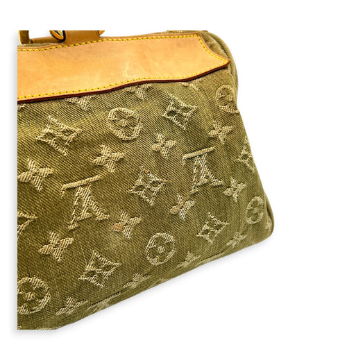 Neo Speedy Green Top Handle Bag in Denim, Gold hardware