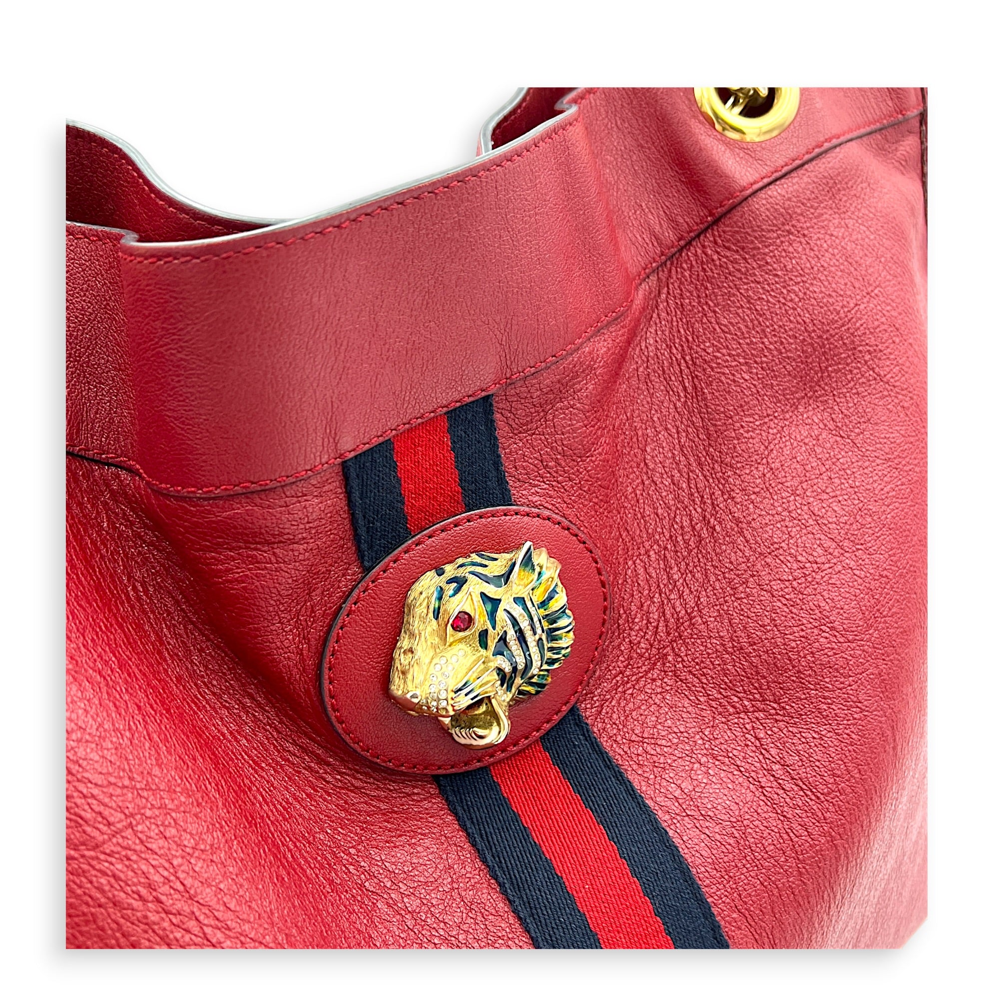 Rajah Tote Bag Red in Calfskin, Gold hardware