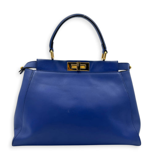 Peekaboo Top Handle Bag Blue in Calfskin, Gold hardware