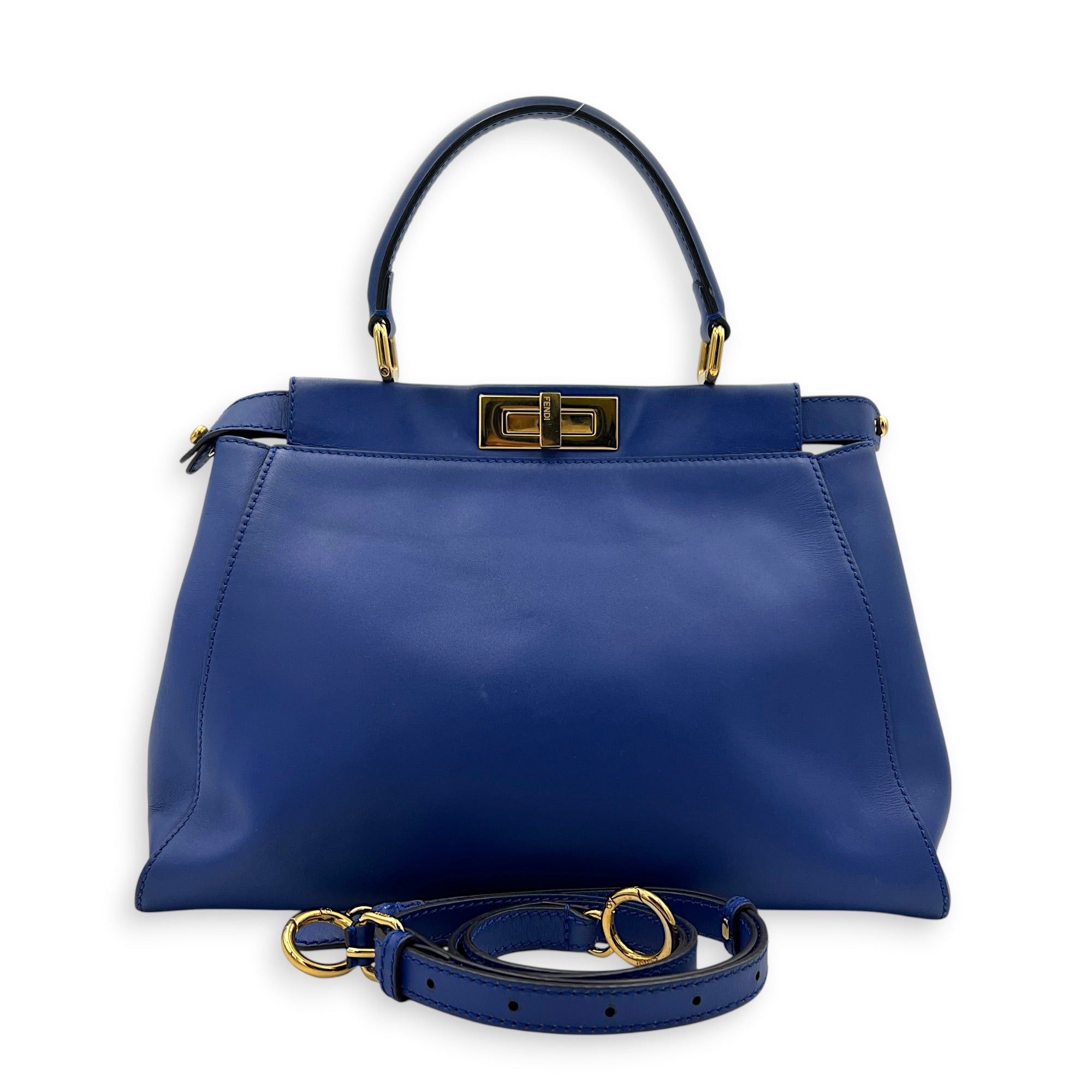 Peekaboo Top Handle Bag Blue in Calfskin, Gold hardware