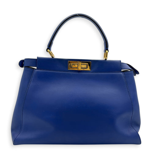 Peekaboo Top Handle Bag Blue in Calfskin, Gold hardware