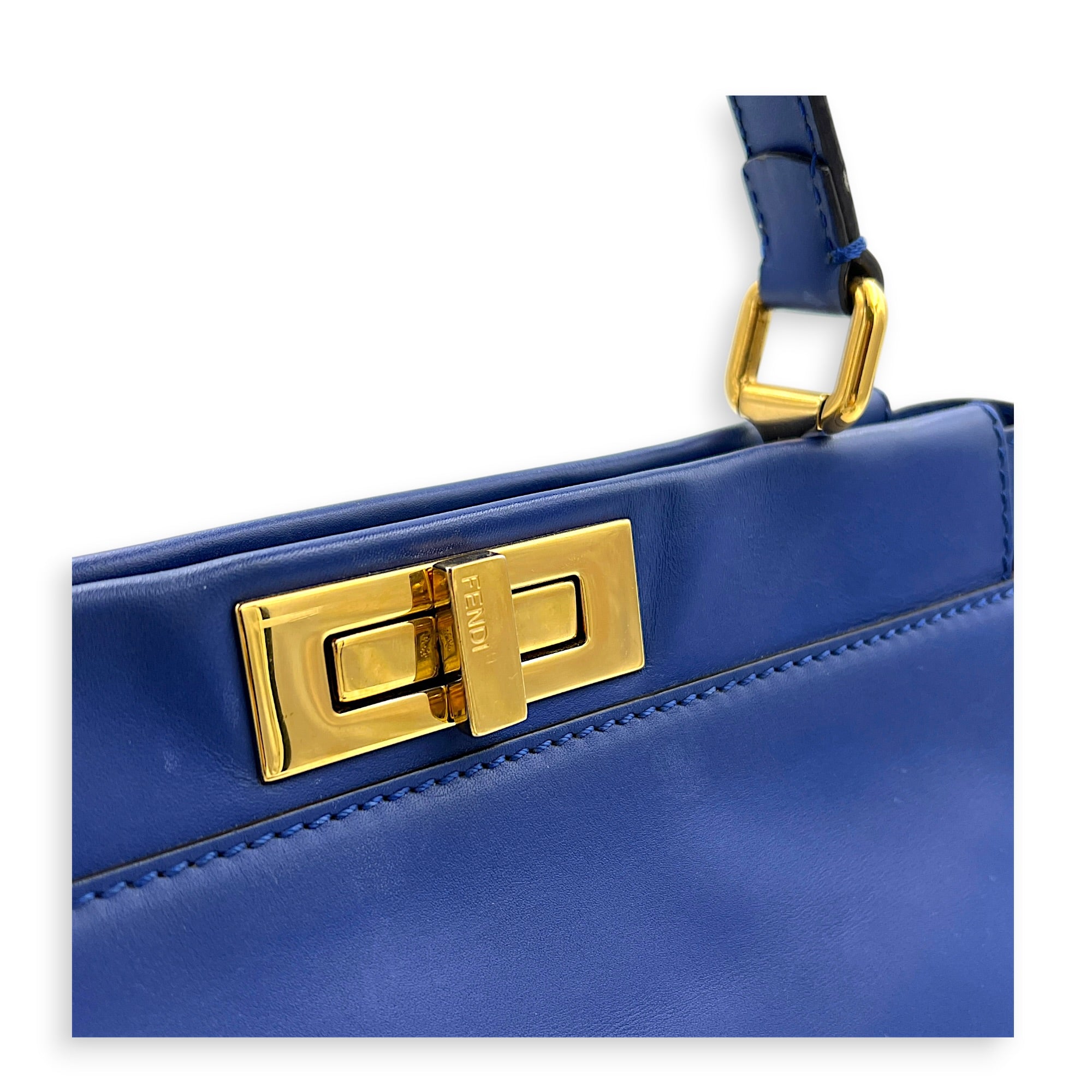 Peekaboo Top Handle Bag Blue in Calfskin, Gold hardware