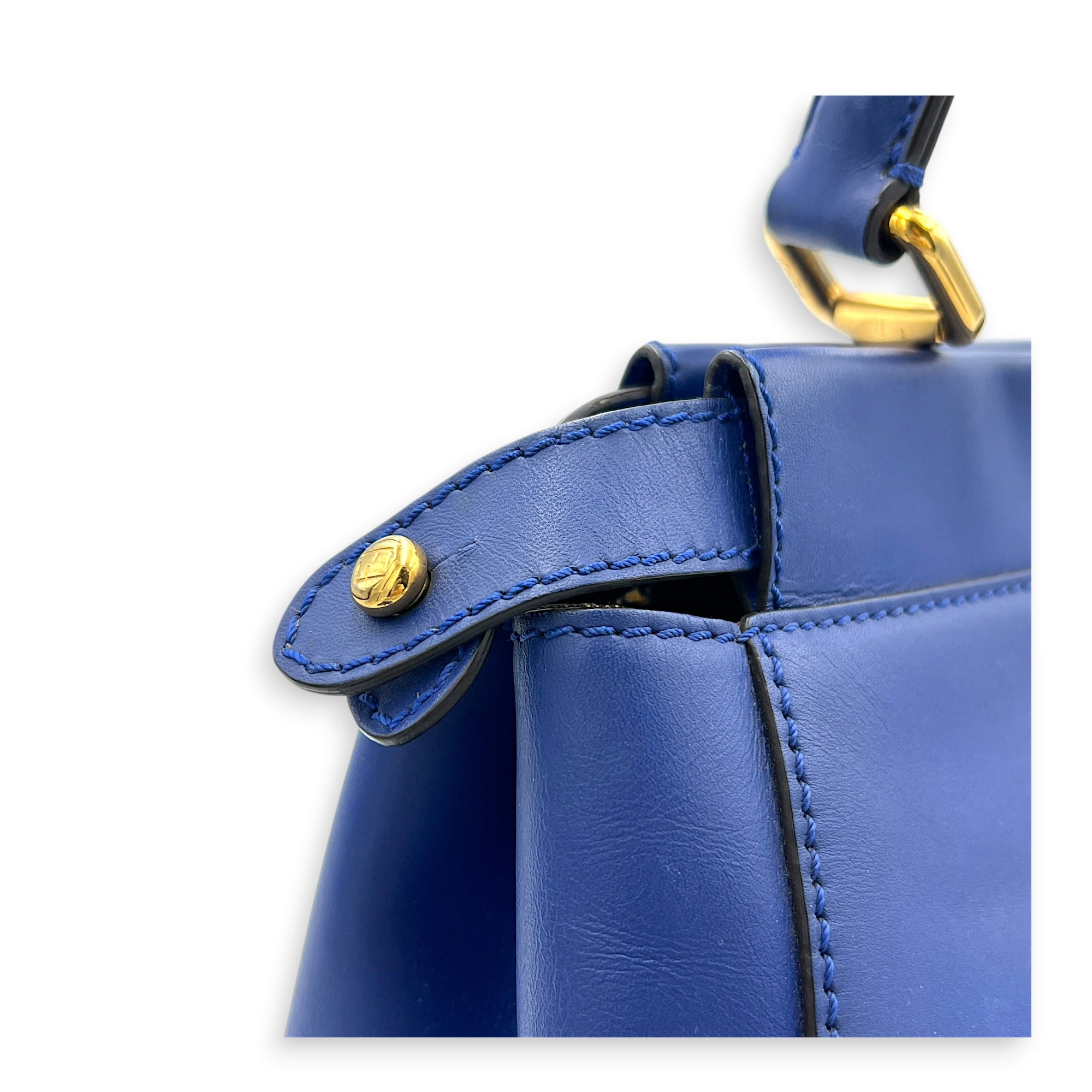 Peekaboo Top Handle Bag Blue in Calfskin, Gold hardware