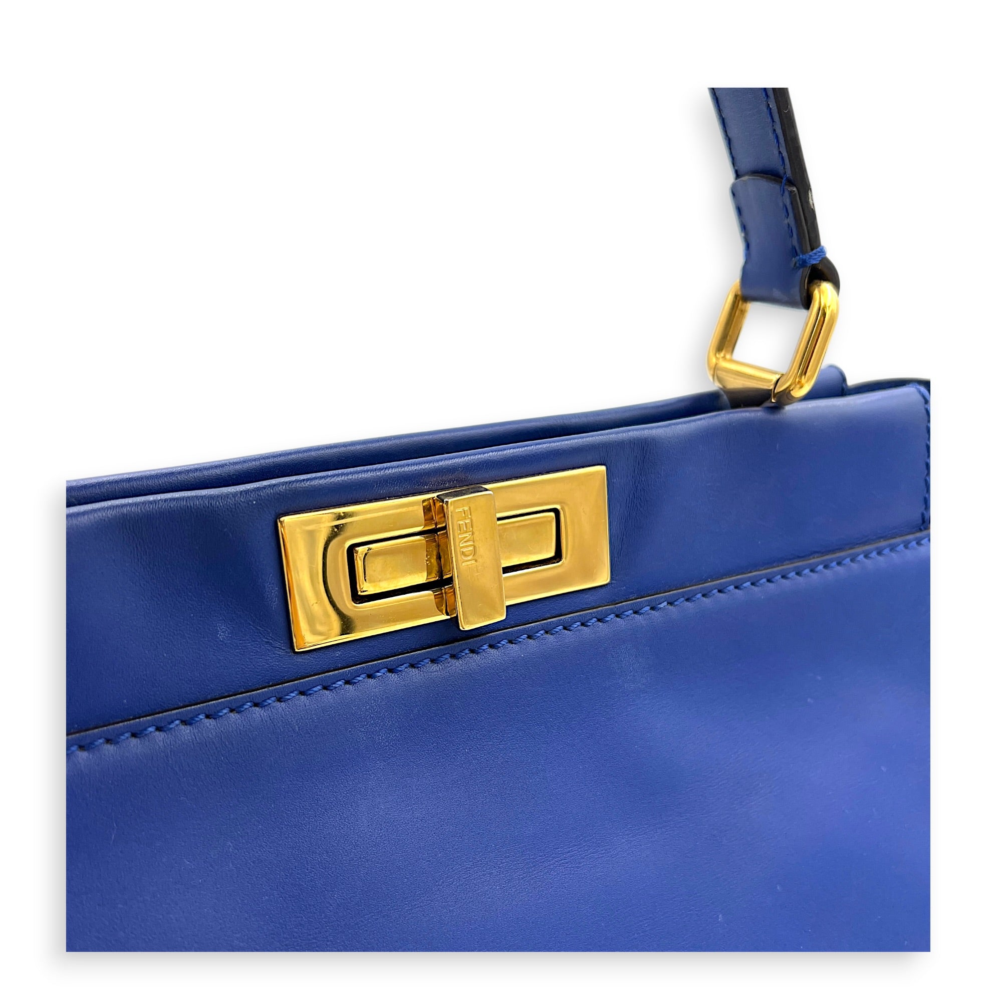 Peekaboo Top Handle Bag Blue in Calfskin, Gold hardware
