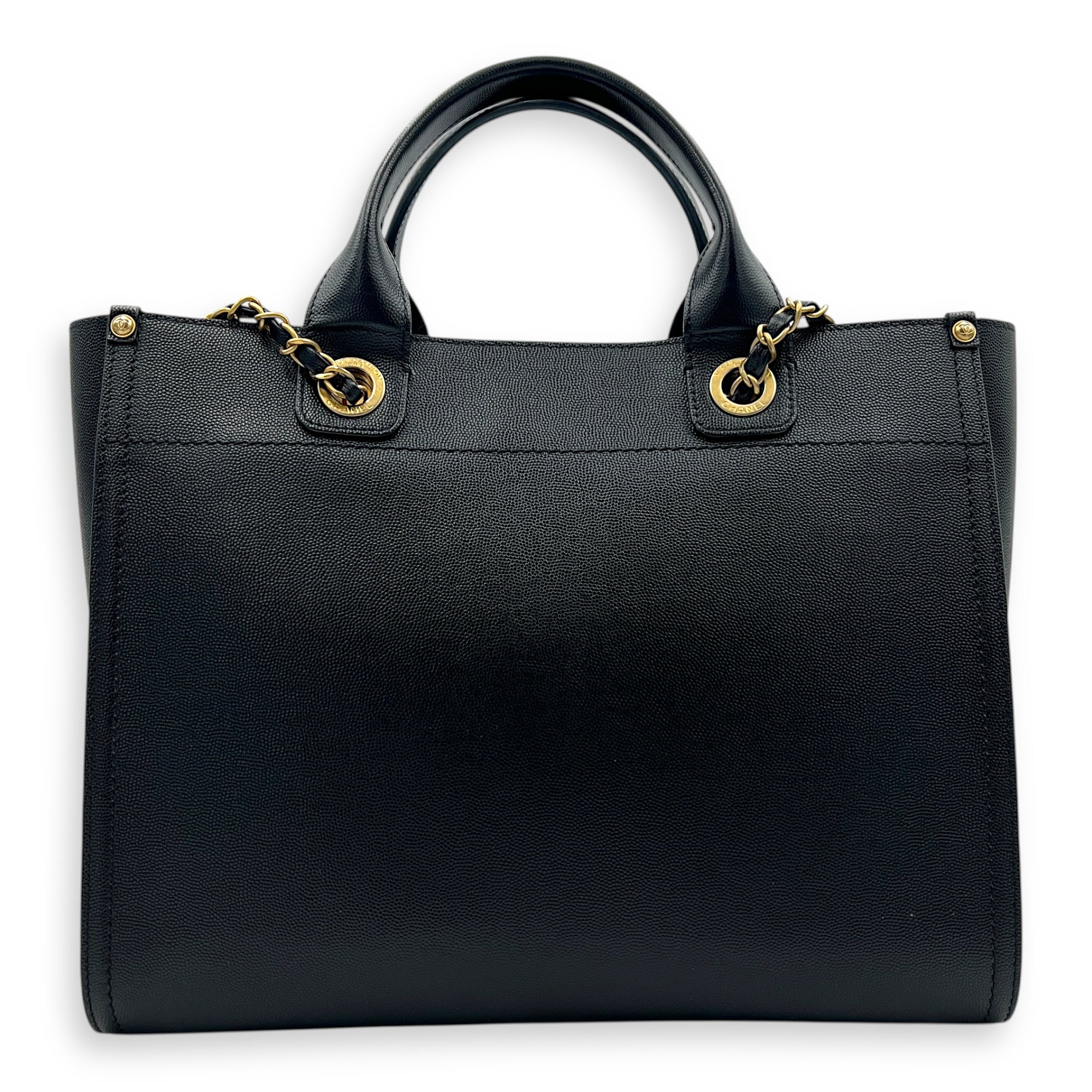 Deauville Black Tote Bag in Calfskin, Gold hardware