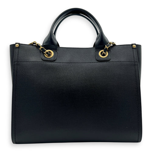 Deauville Black Tote Bag in Calfskin, Gold hardware