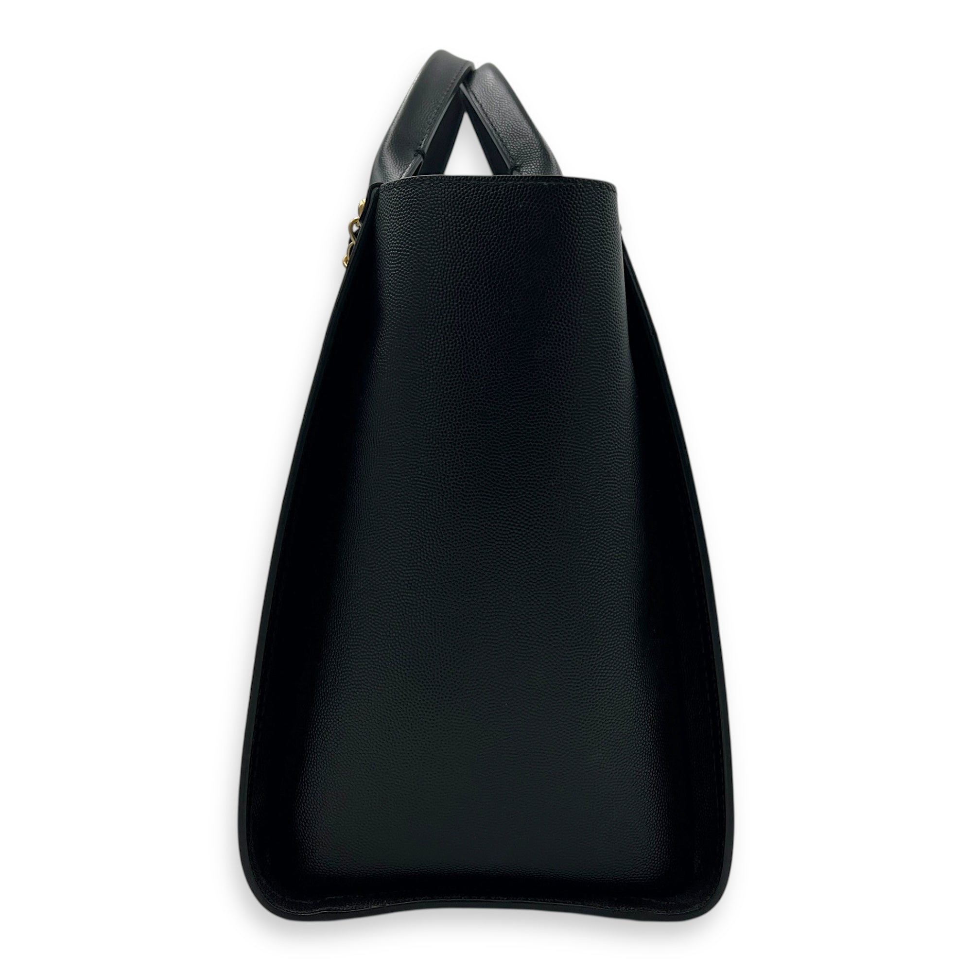 Deauville Black Tote Bag in Calfskin, Gold hardware