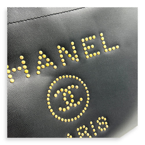 Deauville Black Tote Bag in Calfskin, Gold hardware