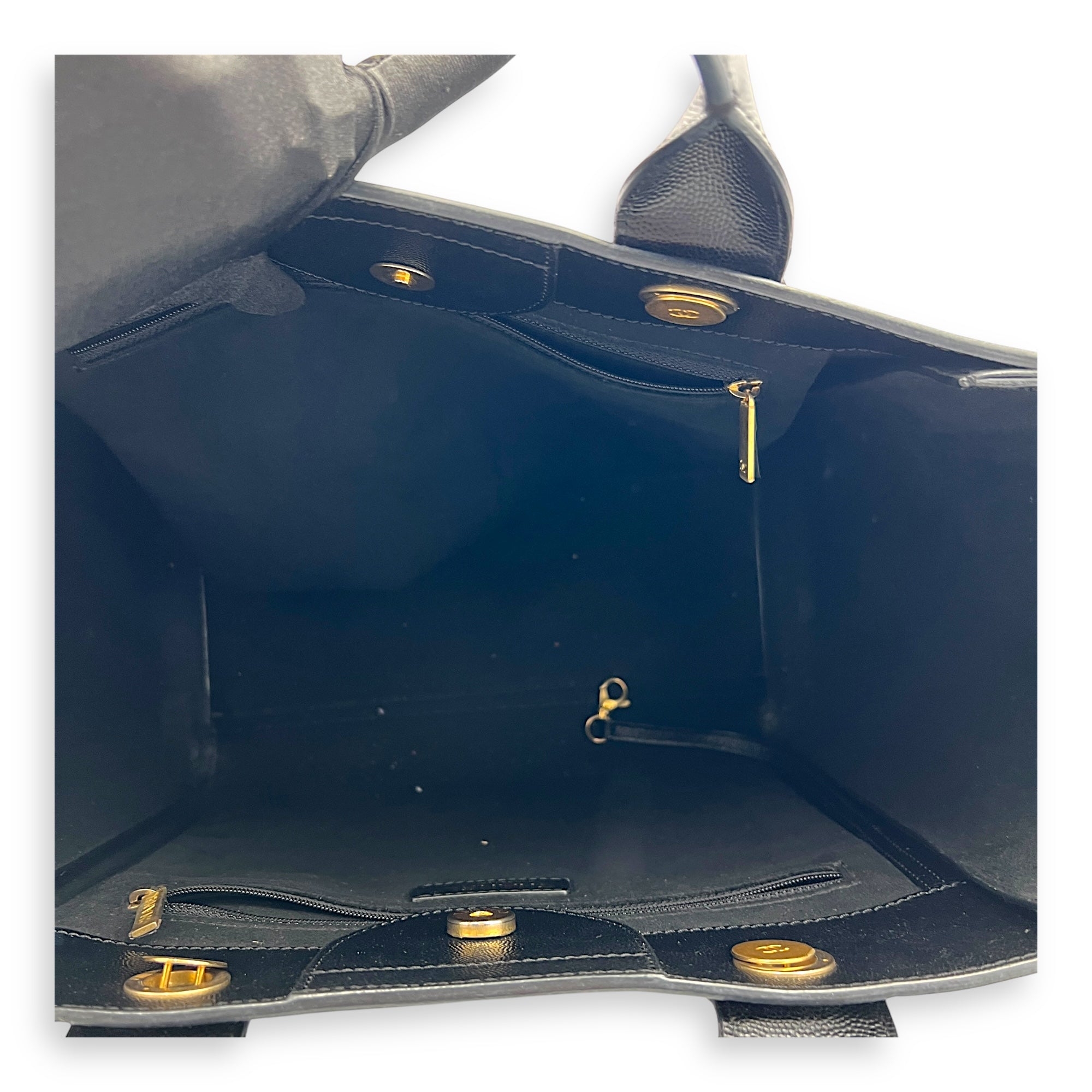 Deauville Black Tote Bag in Calfskin, Gold hardware