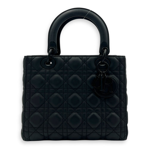 Lady Dior Top Handle Bag Medium Black in Lambskin, Gunmetal hardware