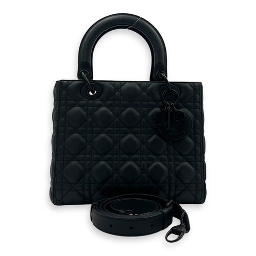 Lady Dior Top Handle Bag Medium Black in Lambskin, Gunmetal hardware