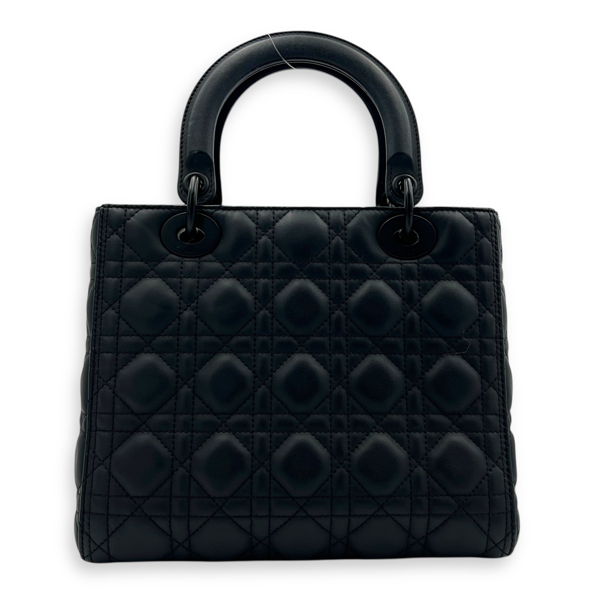 Lady Dior Top Handle Bag Medium Black in Lambskin, Gunmetal hardware