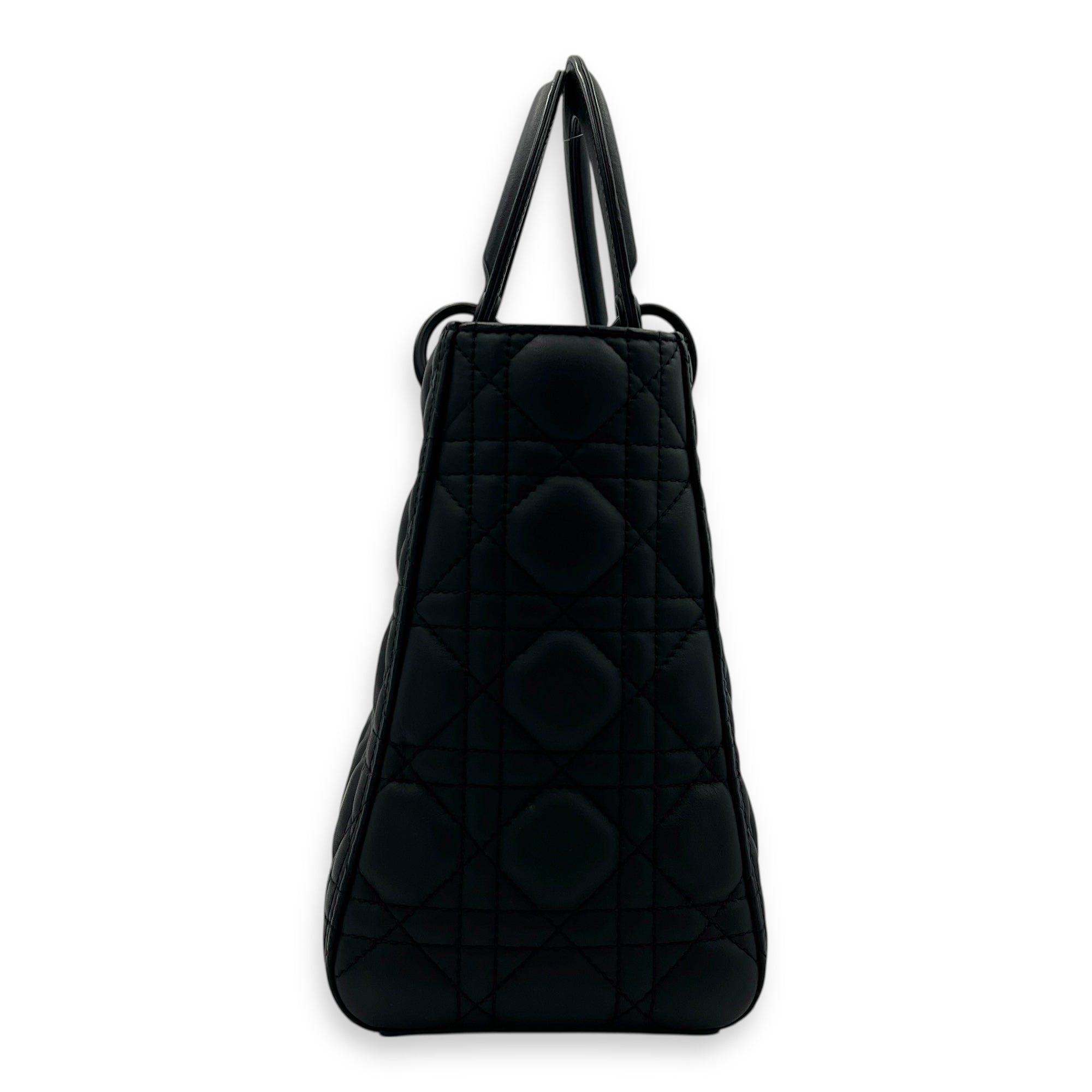 Lady Dior Top Handle Bag Medium Black in Lambskin, Gunmetal hardware