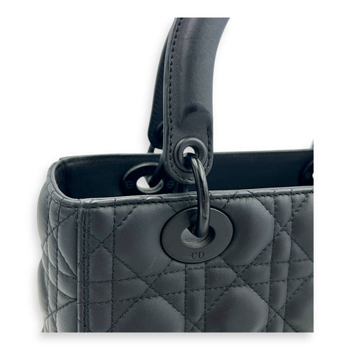 Lady Dior Top Handle Bag Medium Black in Lambskin, Gunmetal hardware