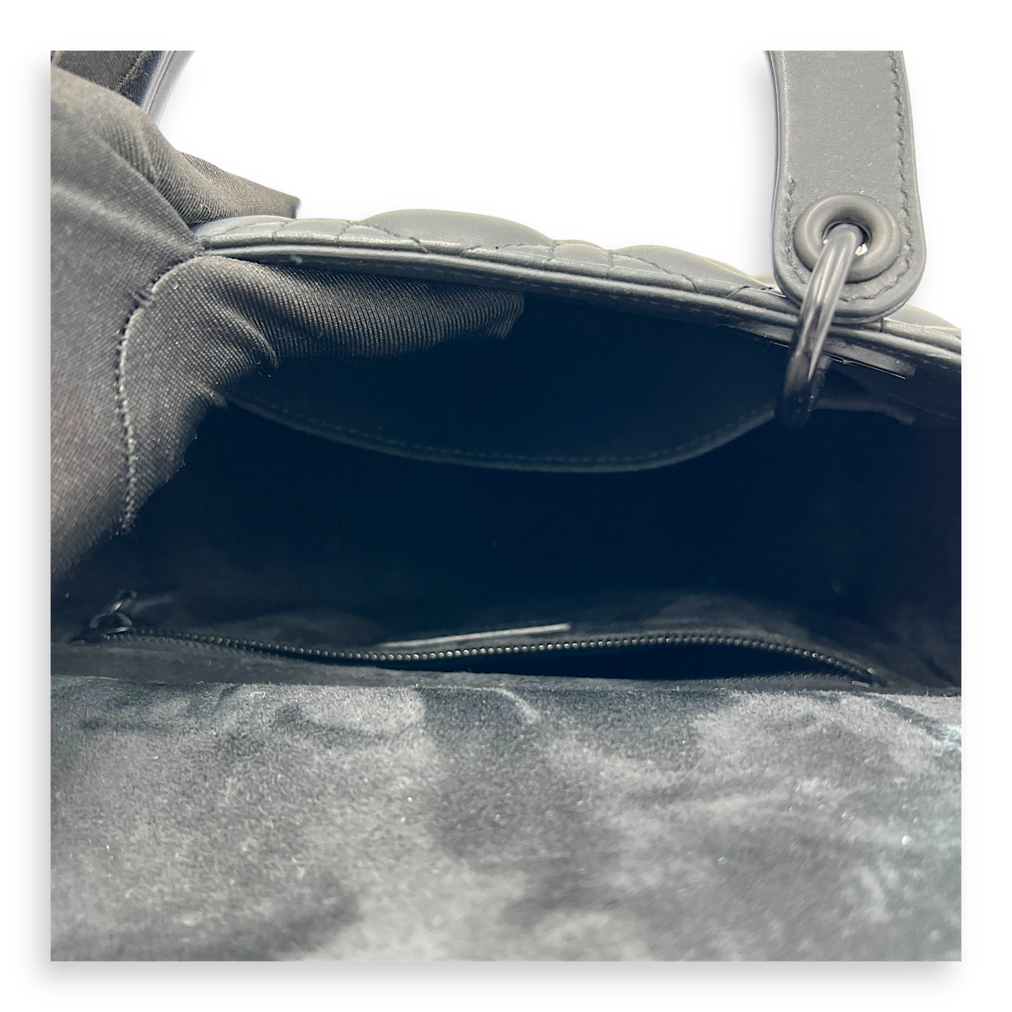 Lady Dior Top Handle Bag Medium Black in Lambskin, Gunmetal hardware
