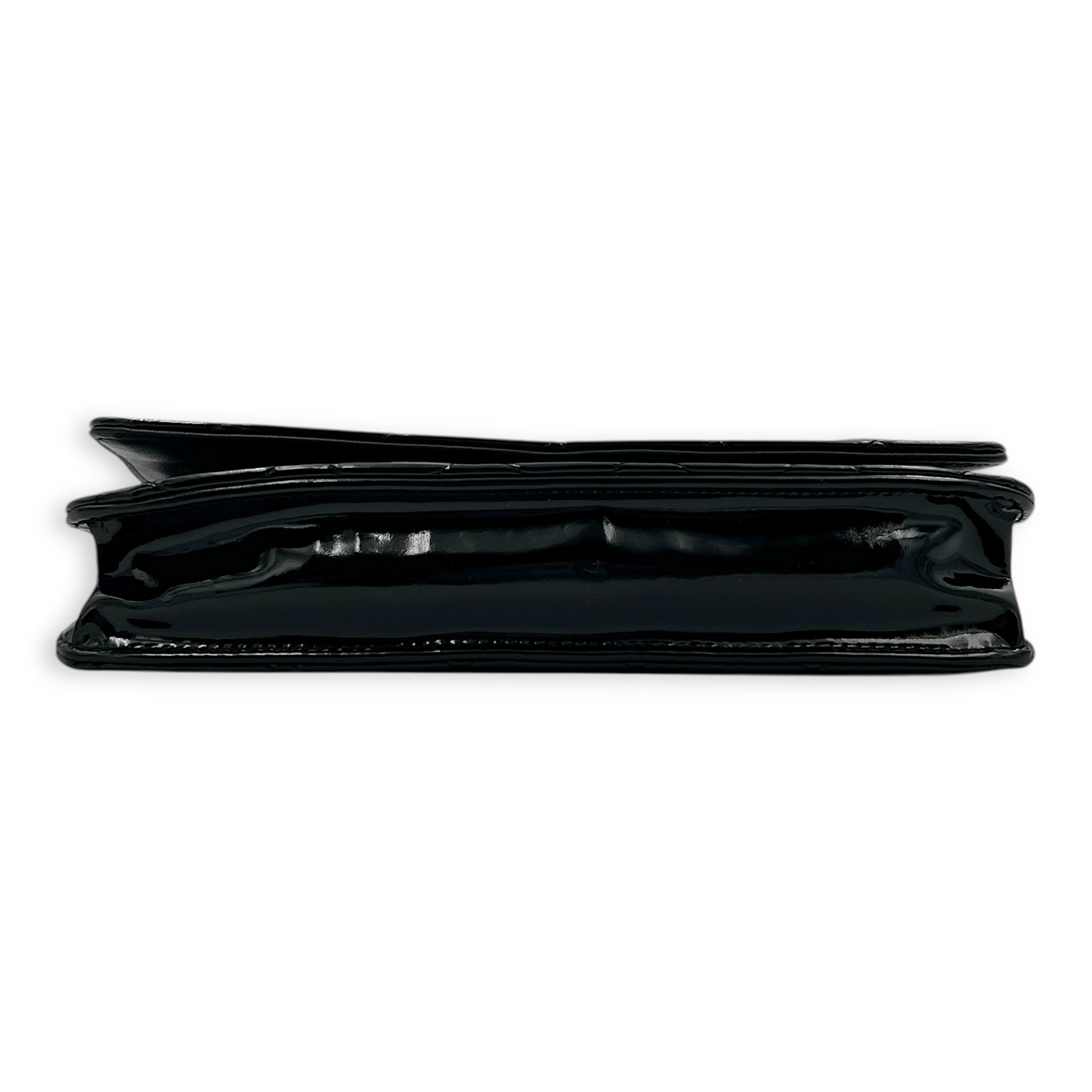 Wallet on Chain Crossbody Bag Black in Patent Leather, Silver hardware