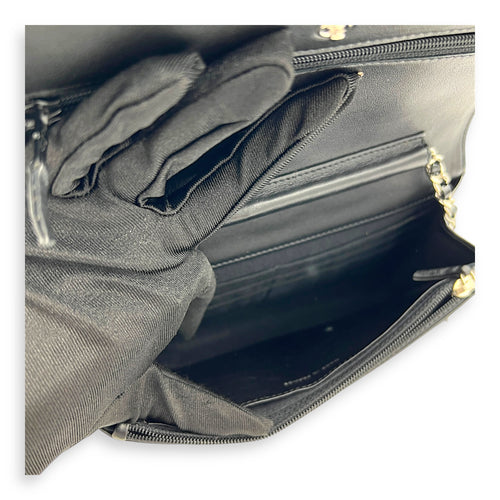 Wallet on Chain Crossbody Bag Black in Patent Leather, Silver hardware