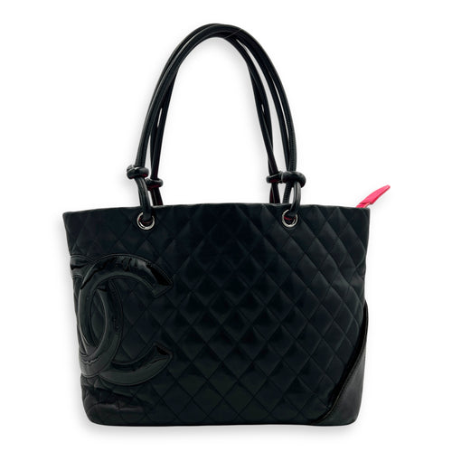Cambon Tote Bag Black in Lambskin, Silver hardware