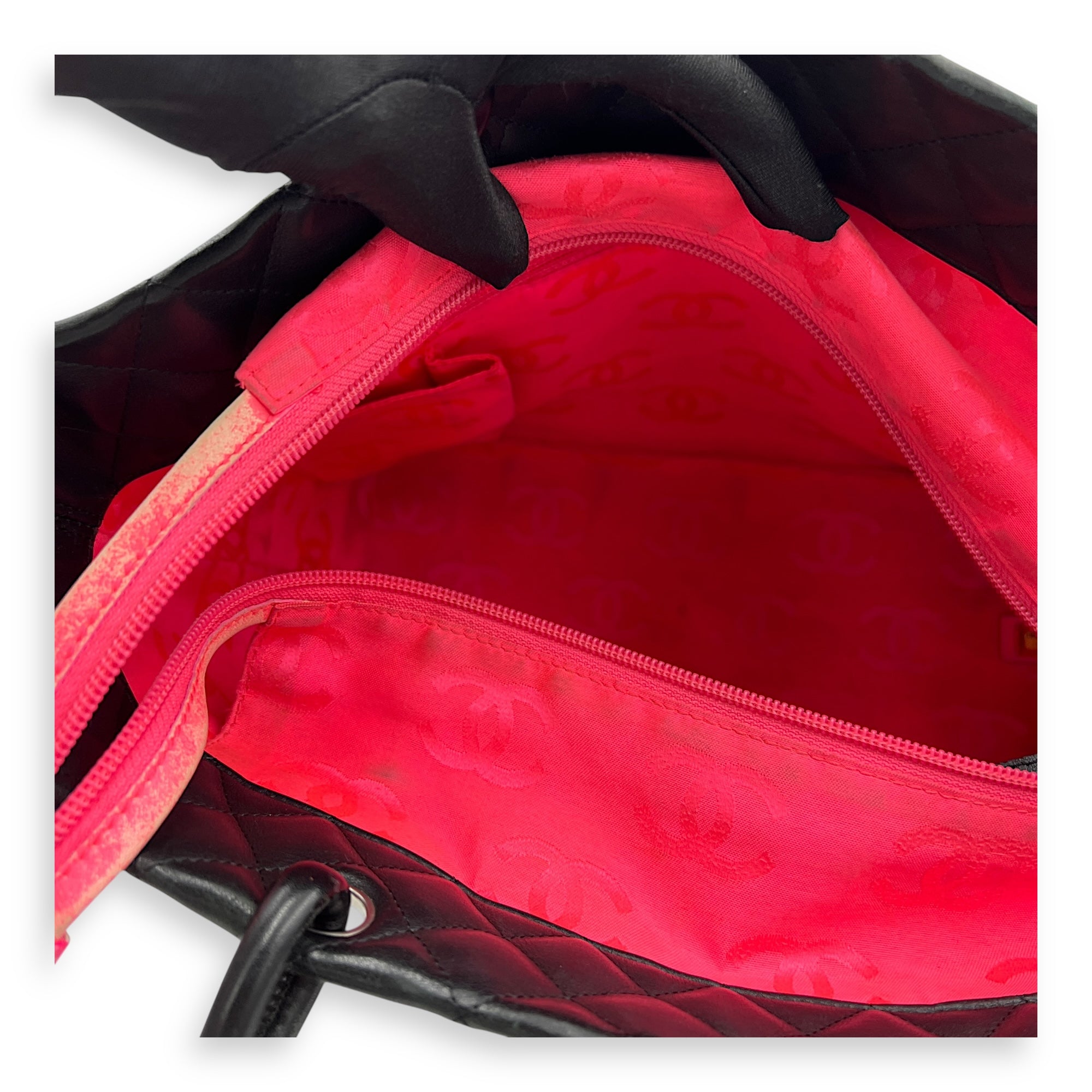 Cambon Tote Bag Black in Lambskin, Silver hardware