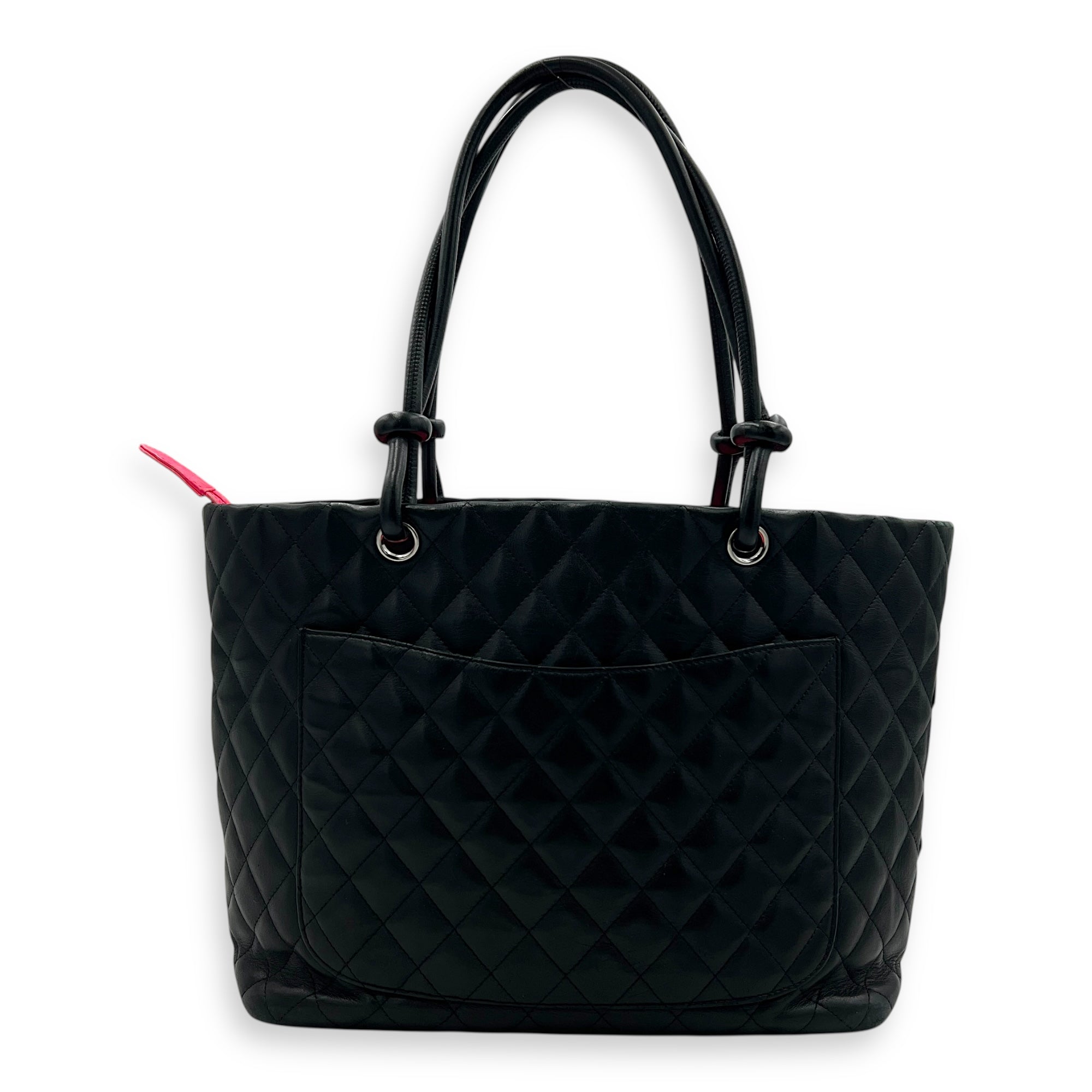 Cambon Tote Bag Black in Lambskin, Silver hardware