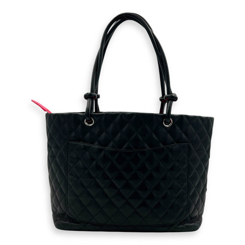Cambon Tote Bag Black in Lambskin, Silver hardware