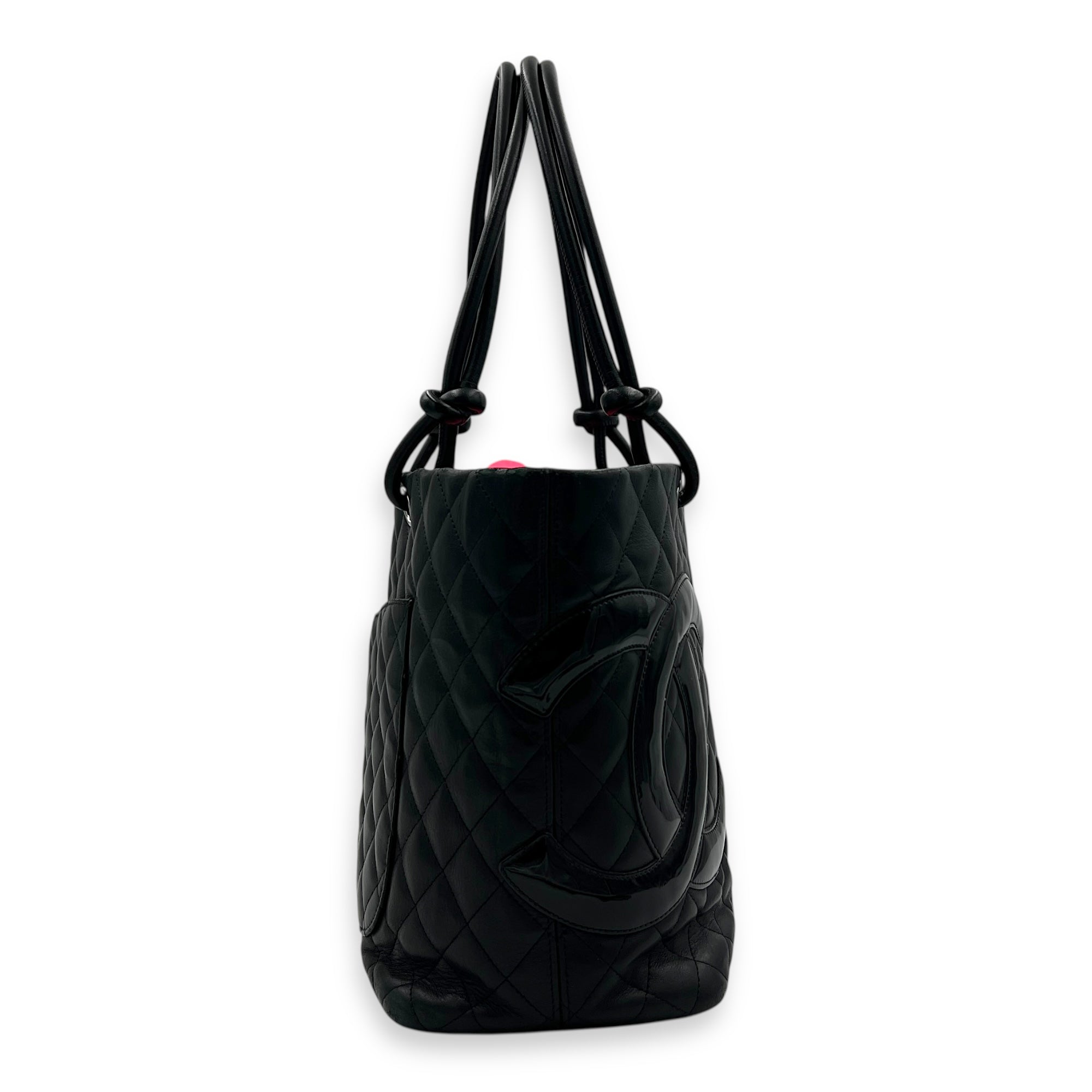 Cambon Tote Bag Black in Lambskin, Silver hardware