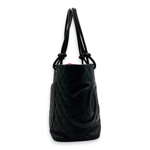 Cambon Tote Bag Black in Lambskin, Silver hardware