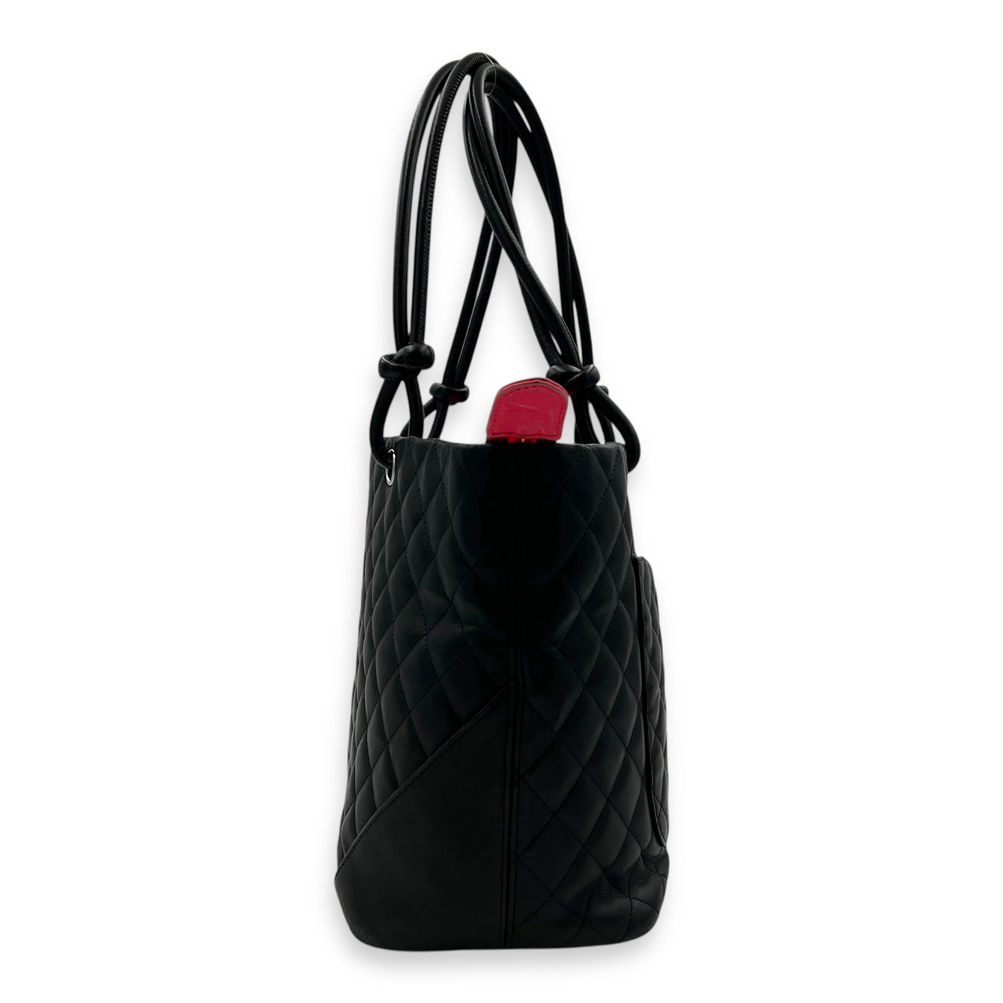 Cambon Tote Bag Black in Lambskin, Silver hardware