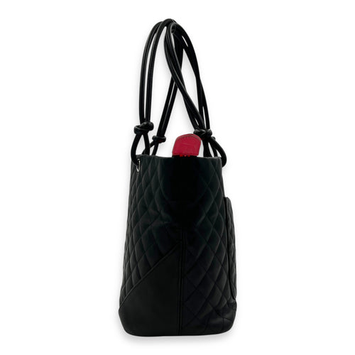 Cambon Tote Bag Black in Lambskin, Silver hardware