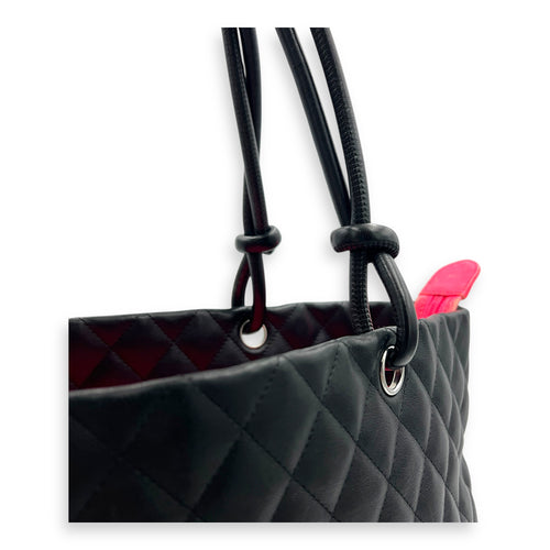 Cambon Tote Bag Black in Lambskin, Silver hardware