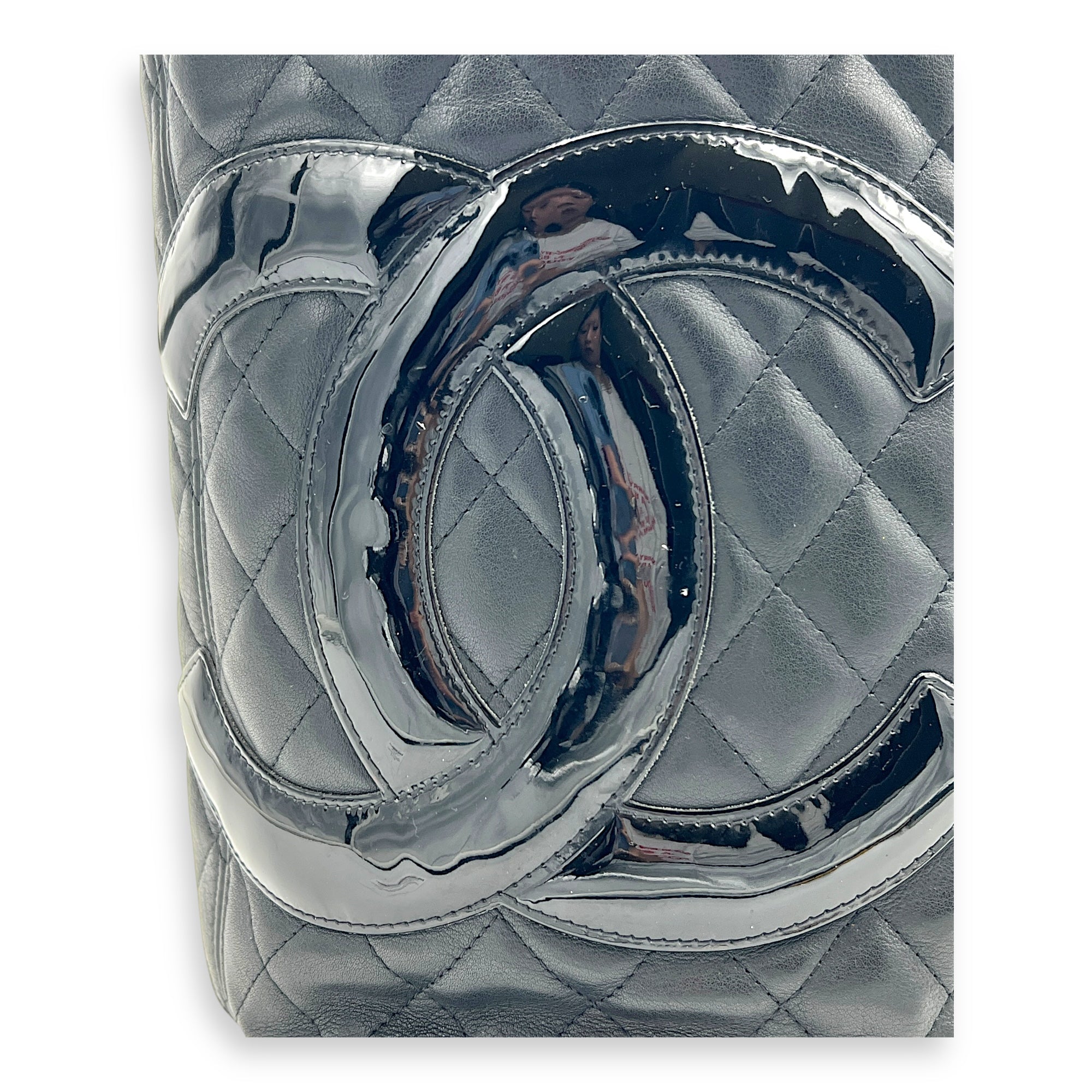 Cambon Tote Bag Black in Lambskin, Silver hardware