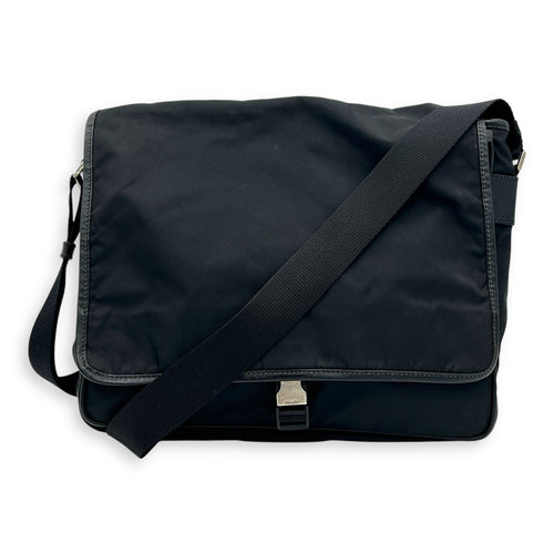 Logo Crossbody Bag Black in Nylon, Silver hardware
