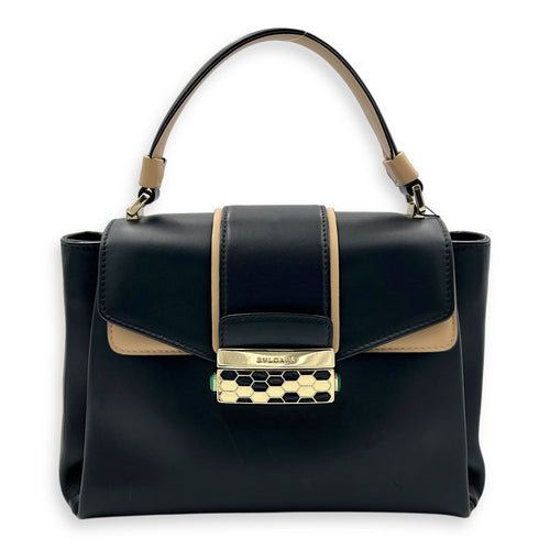 Serpenti Top Handle Bag Black in Calfskin, Gold hardware