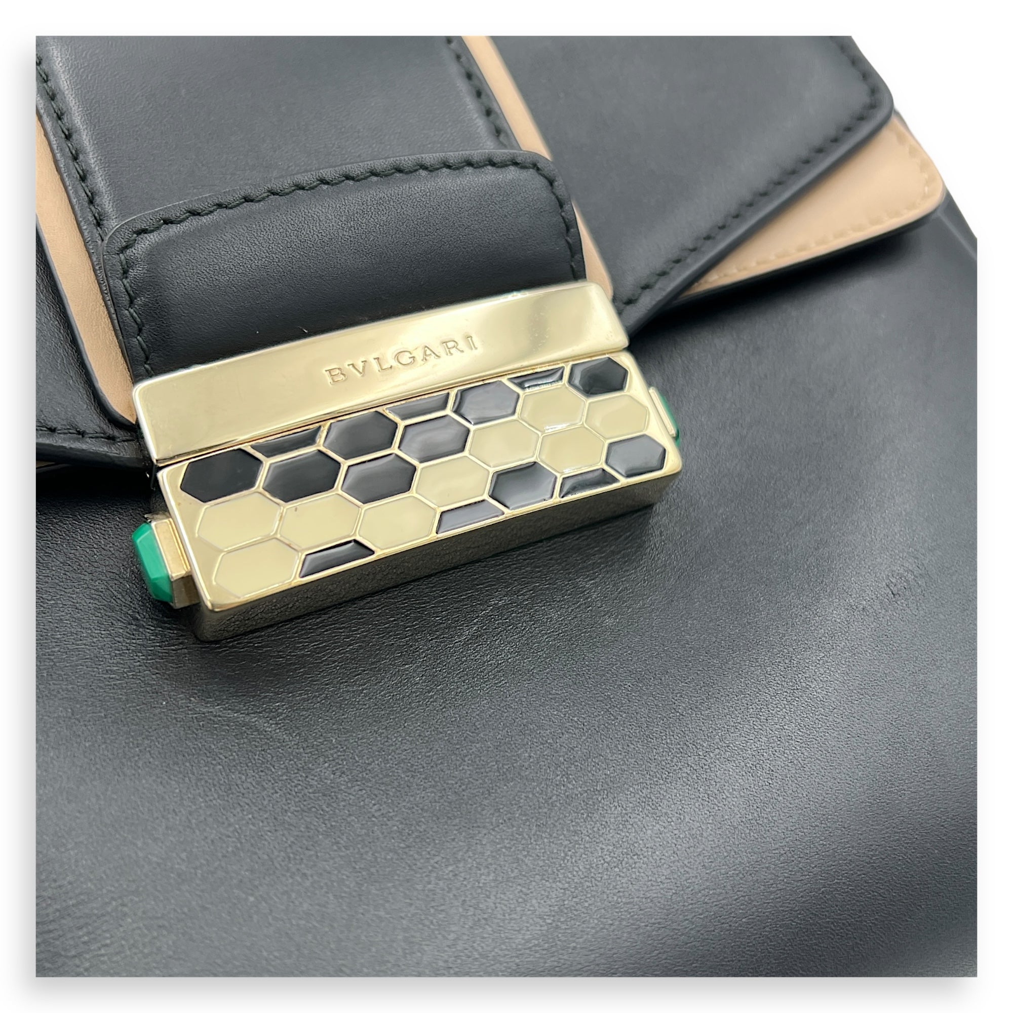 Serpenti Top Handle Bag Black in Calfskin, Gold hardware
