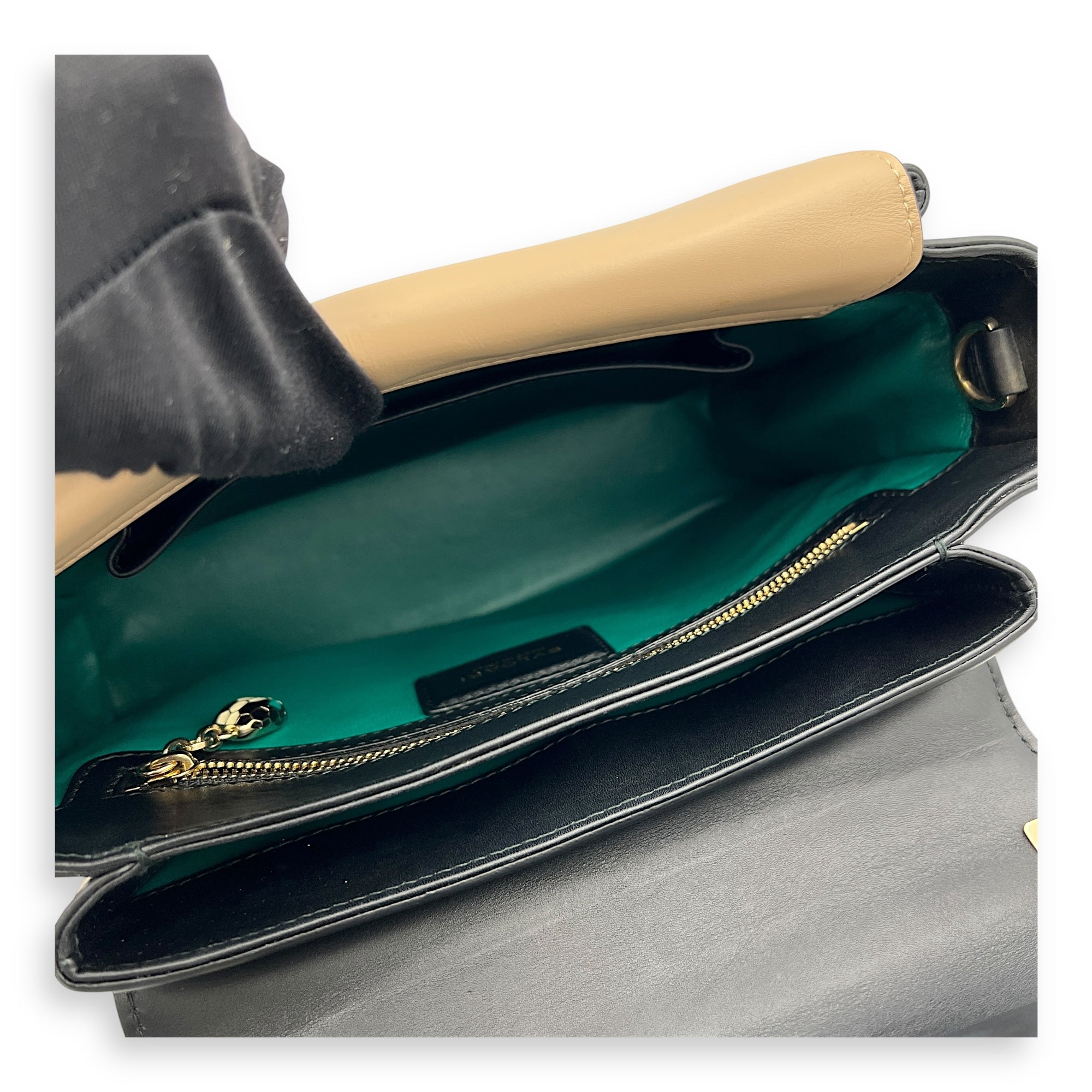 Serpenti Top Handle Bag Black in Calfskin, Gold hardware