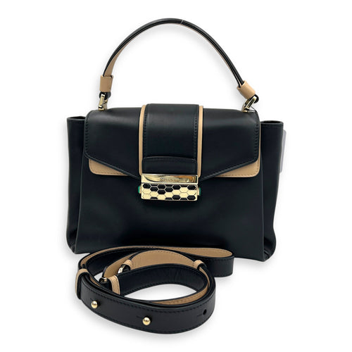 Serpenti Top Handle Bag Black in Calfskin, Gold hardware