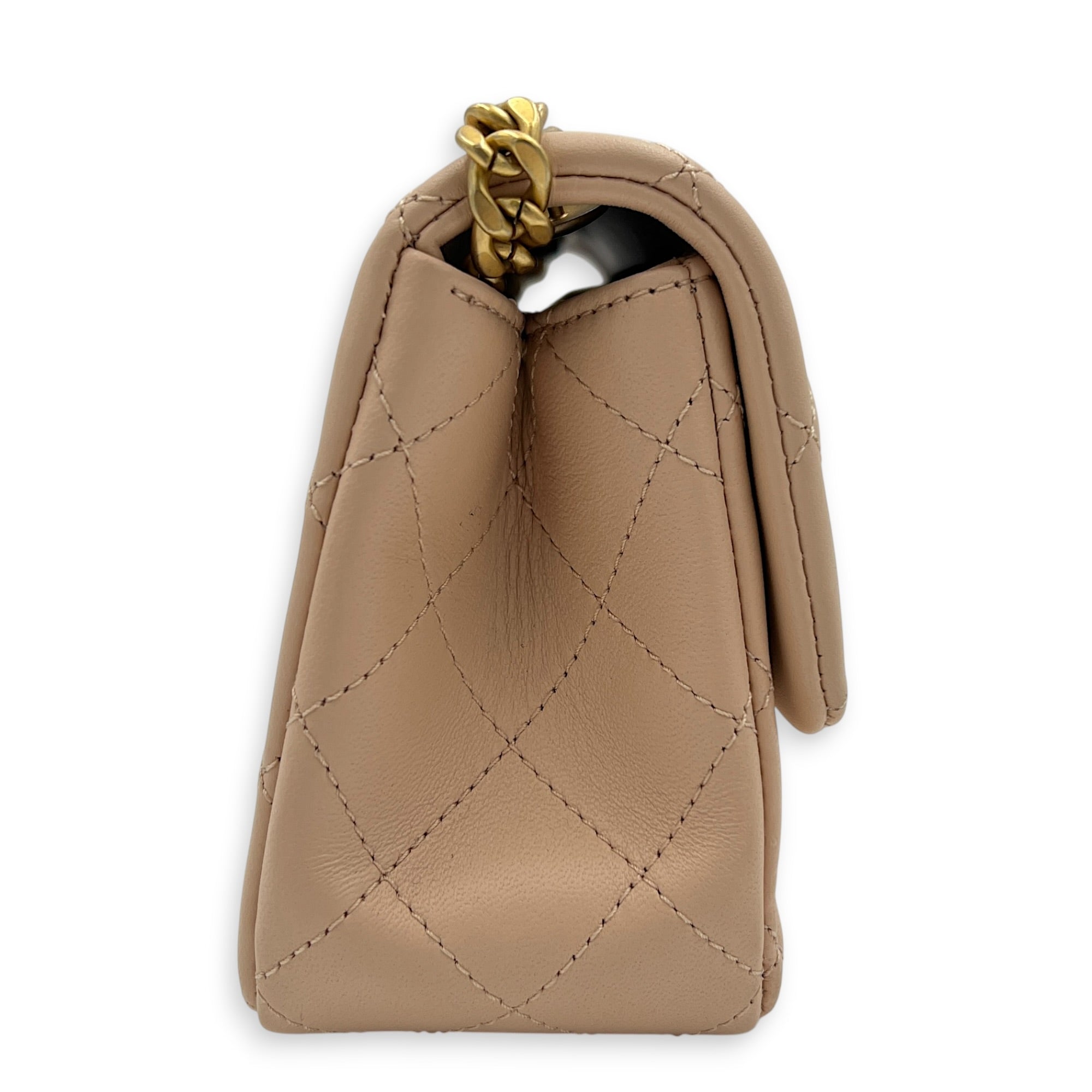Rectangle with Adjustable Camelia Flower Mini Peach Crossbody Bag in Lambskin, Gold hardware